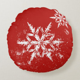 Carnelian Red Snowflake Round Winter Pillow Rund Kudde