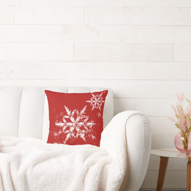Carnelian Red Snowflake Winter Pillow Kudde (Soffa)