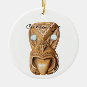 Carnerad Maori Tiki Ansikte Thunder_Cove Julgransprydnad Keramik