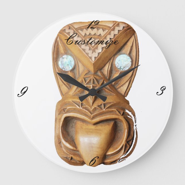 Carnerad Maori Tiki Ansikte Thunder_Cove Stor Klocka (Framsida)