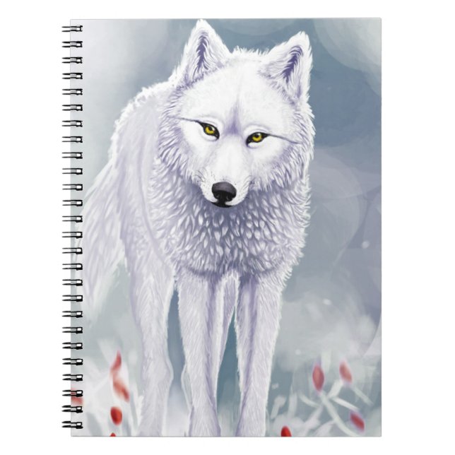 Carnet loup blanc (80 pages avec lignes noires) anteckningsbok med spiral (Framsidan)