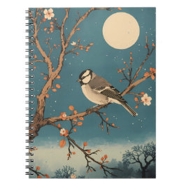 Carnet Moonlit Bird on Blossom Branch Notebook Anteckningsbok