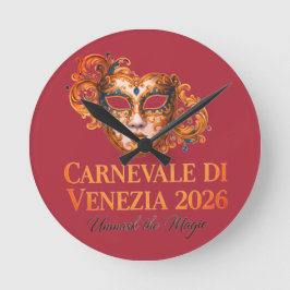 Carnevale Di Venezia 2026 - Venetiansk Väggtid Rund Klocka