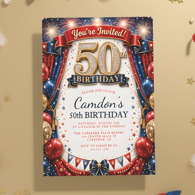 Carnival 50-års födelsedagsinbjudan för honom inbjudningar (Skapare uppladdad)