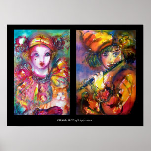 CARNIVAL ANSIKTEN Venetiansk maskerad, Flöjtspelar Poster