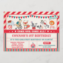 Carnival Birthday Circus Animals Party Inbjudan