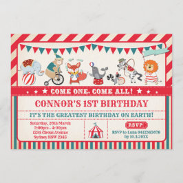 Carnival Birthday Circus Animals Party Inbjudan