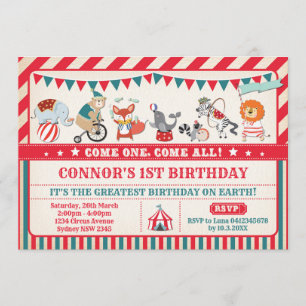 Carnival Birthday Circus Animals Party Inbjudan