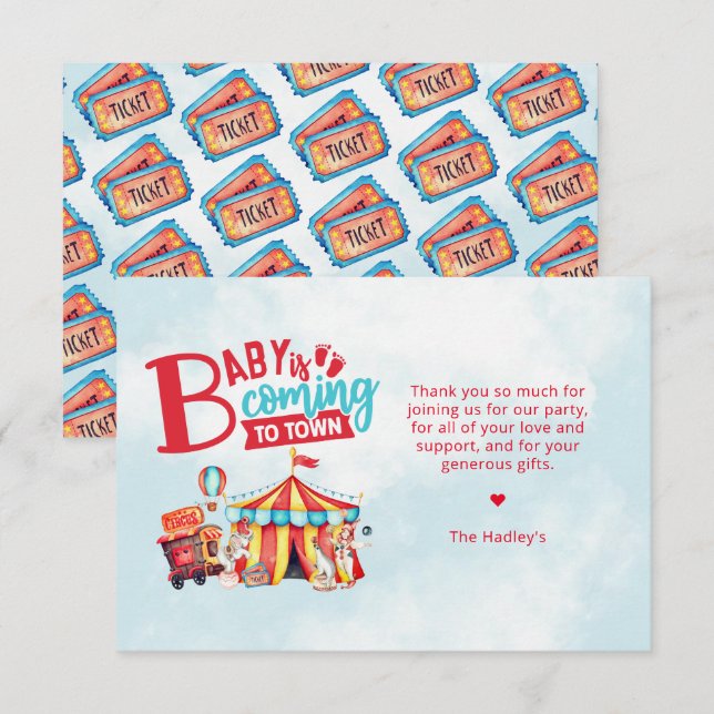 Carnival Circus Baby Shower - tackkort Tack Kort (Fram/baksida)