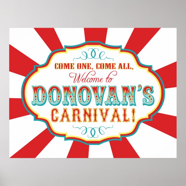 Carnival Circus Birthday Banner Donovan ANPASSNING Poster (Framsidan)