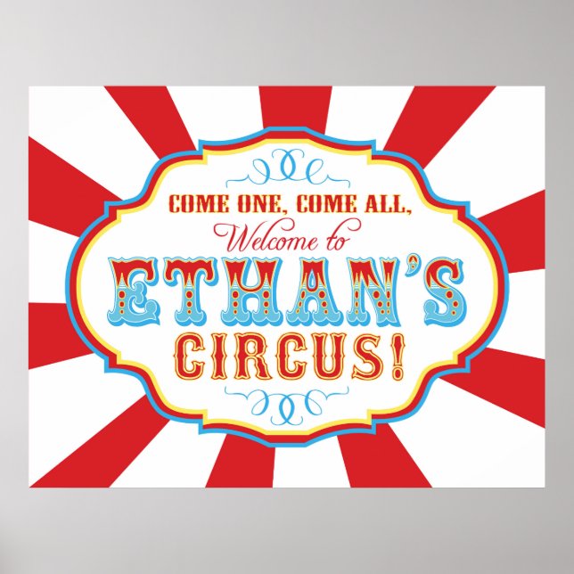 Carnival Circus Birthday Banner Ethan ANPASSNINGSB Poster (Framsidan)