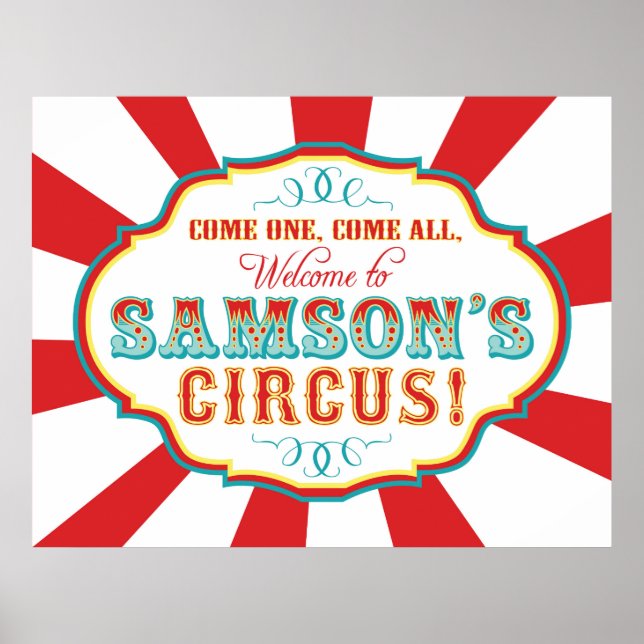 Carnival Circus Birthday Banner Samson ANPASSNINGS Poster (Framsidan)