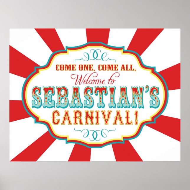 Carnival Circus Birthday Banner Sebastian ANPASSNI Poster (Framsidan)