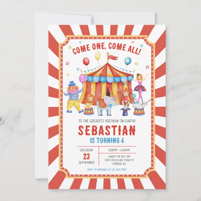 Carnival Circus Birthday Invitation Inbjudningar (Framsida)