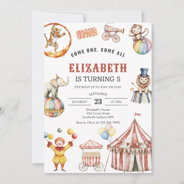 Carnival Circus Birthday Invitation Inbjudningar (Framsida)