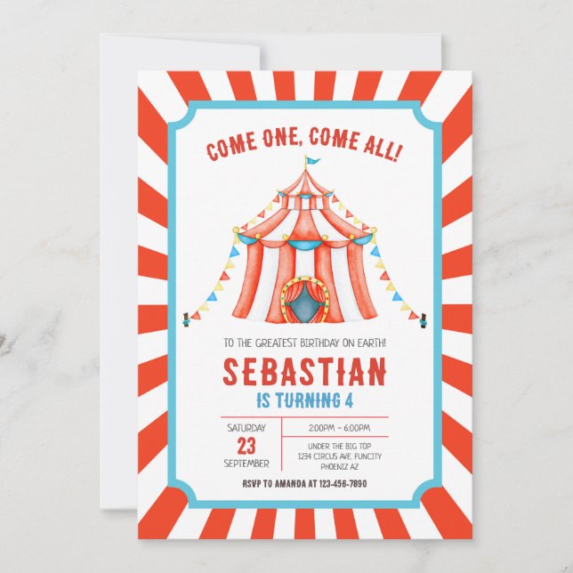 Carnival Circus Birthday Invitation Inbjudningar (Framsida)