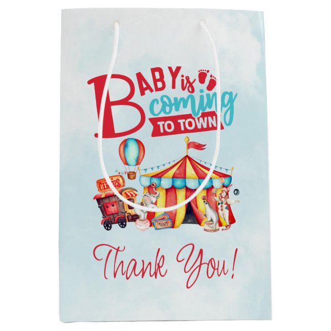 Carnival Circus Blue Baby Shower Favoritfack (Framsidan)