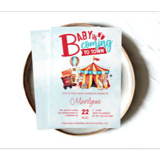 Carnival Circus Blue Baby Shower Inbjudningar