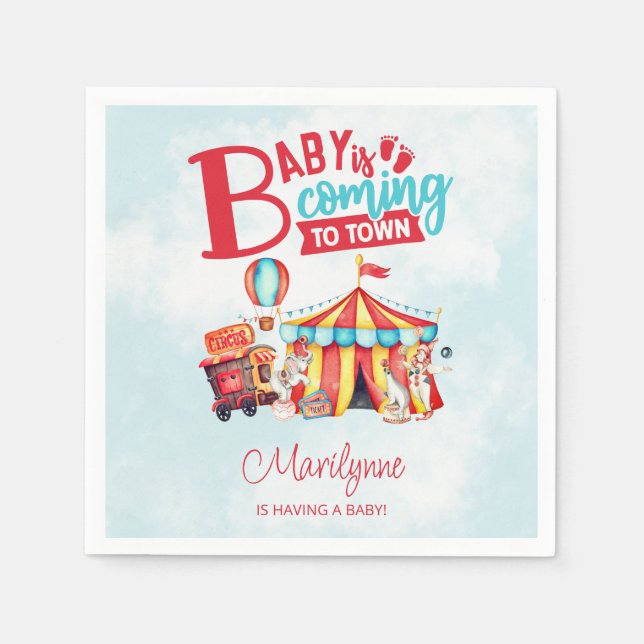 Carnival Circus Blue Baby Shower Pappersservett (Framsidan)