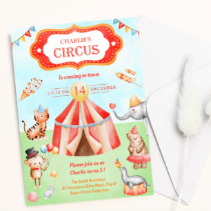 Carnival Circus-djur Barns födelsedag Party Inbjudningar