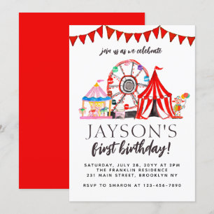 Carnival Circus Fair Ferris Wheel Party Birthday Inbjudningar