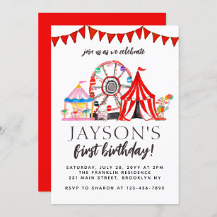 Carnival Circus Fair Ferris Wheel Party Birthday Inbjudningar
