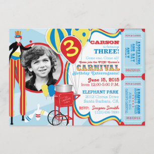Carnival Circus Juggling Stilt Walkers födelsedag Inbjudningar