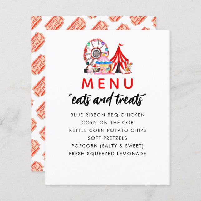 Carnival Circus Show Födelsedagsfest Meny (Fram/baksida)
