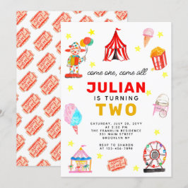 Carnival Circus Tält Clown Popcorn Kid Birthday Inbjudningar