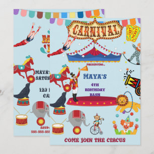 Carnival Circus-temat Barns födelsedag  Inbjudningar