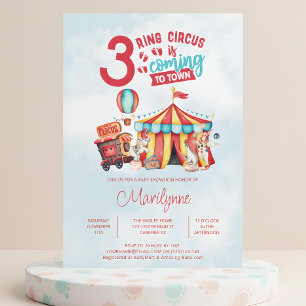 Carnival Circus Trillingarnas Babyfest Inbjudningar