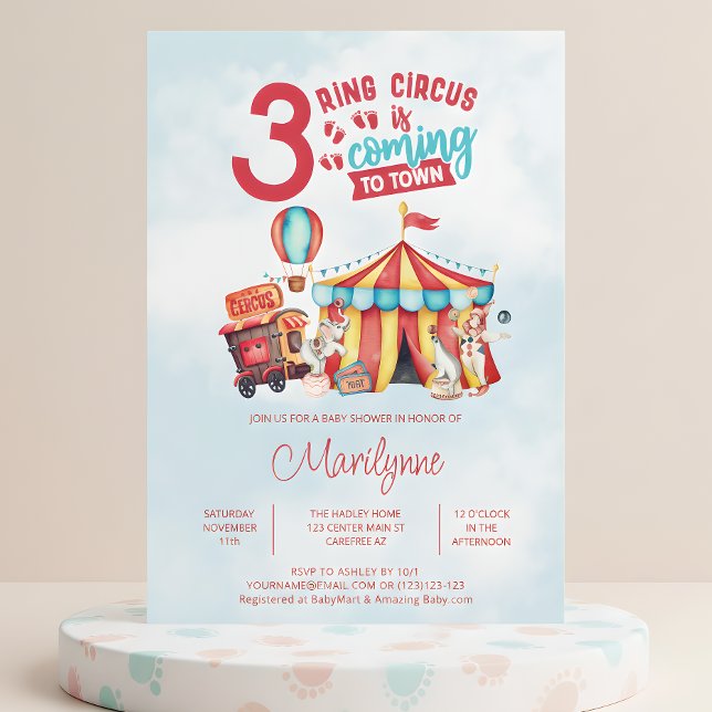 Carnival Circus Trillingarnas Babyfest Inbjudningar (Skapare uppladdad)