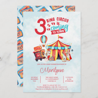 Carnival Circus Triplets Baby Shower Inbjudningar