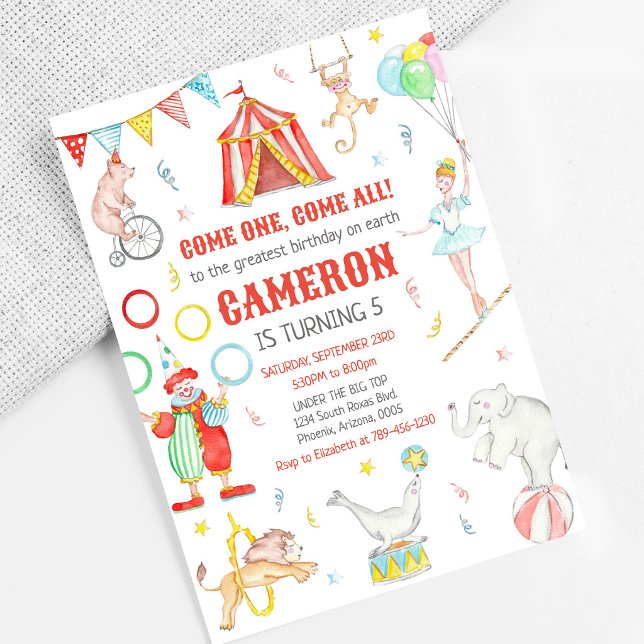 Carnival Cirkus Tema Födelsedagsinbjudan Inbjudningar (Skapare uppladdad)