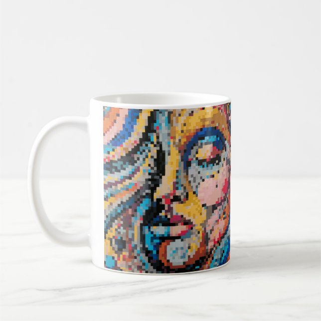 Carnival Colorful Pixel Art Porträtt Kaffemugg (Vänster)