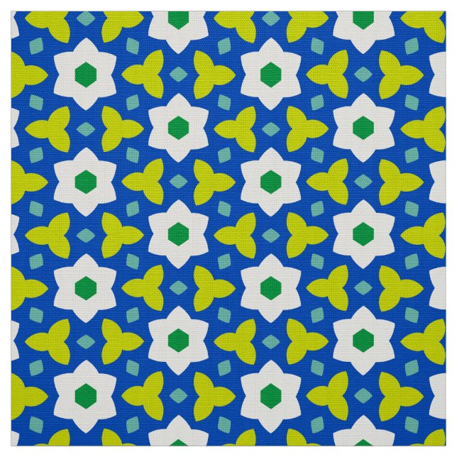CARNIVAL - Cute Flowers on Blue Geometric Blommigt Tyg (Prov)