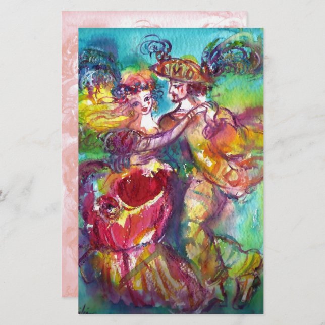 CARNIVAL DANCE,soft antique rosa white Stationery Brevpapper (Fram/baksida)