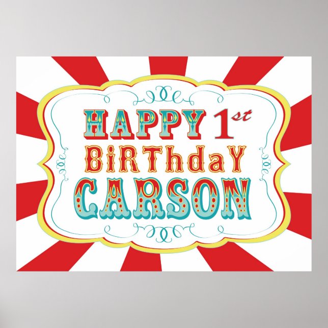 Carnival eller Circus Birthday Banner for Carson Poster (Framsidan)
