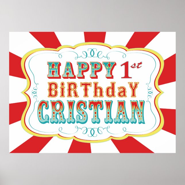 Carnival eller Circus Birthday Banner för Cristian Poster (Framsidan)