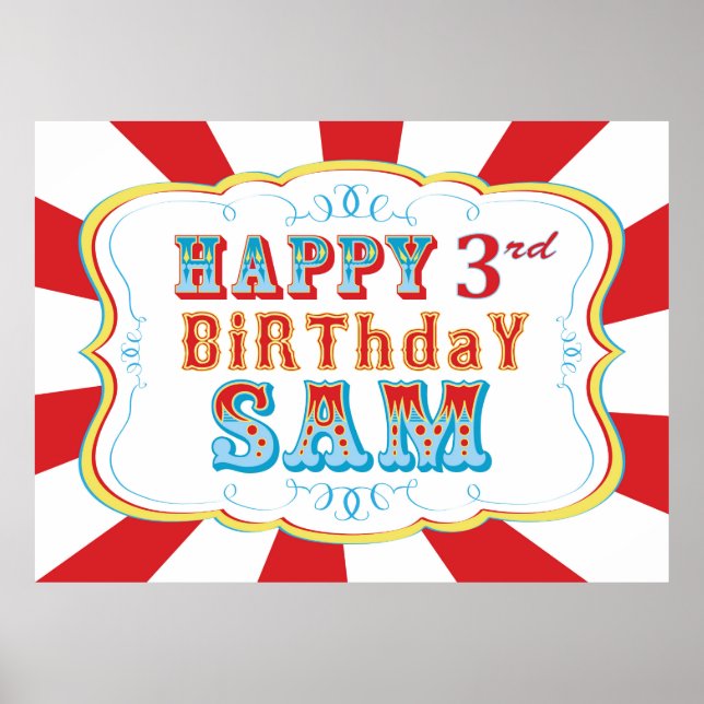 Carnival eller Circus Birthday Banner för Sam Poster (Framsidan)