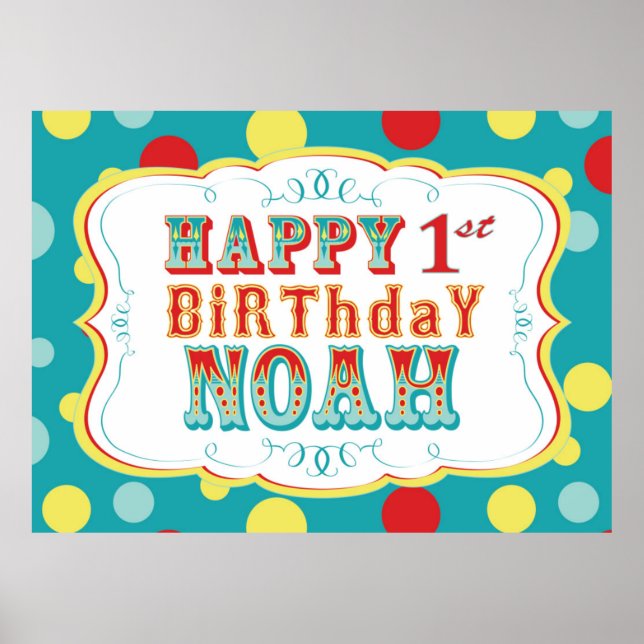 Carnival eller Circus Birthday Banner Noah Poster (Framsidan)