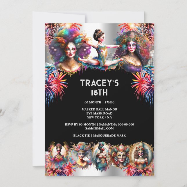 Carnival Fireworks show festival dam cirkus roligt Inbjudningar (Framsida)