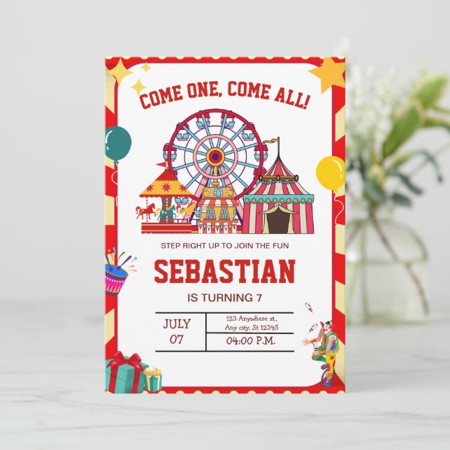 Carnival Födelsedagsinbjudan, Circus Födelsedagsin Inbjudningar (Stående Fram)