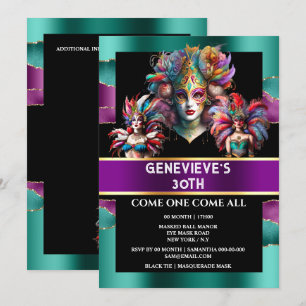 Carnival mardi gras-festival kvinna maskerar fjädr inbjudningar