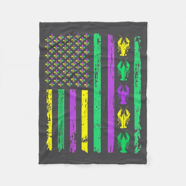 Carnival Mardi Gras Usa American Flag Crawfish Par Fleecefilt (Framsidan)