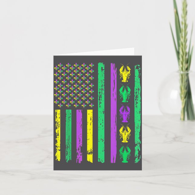 Carnival Mardi Gras Usa American Flag Crawfish Par Kort (Framsida)