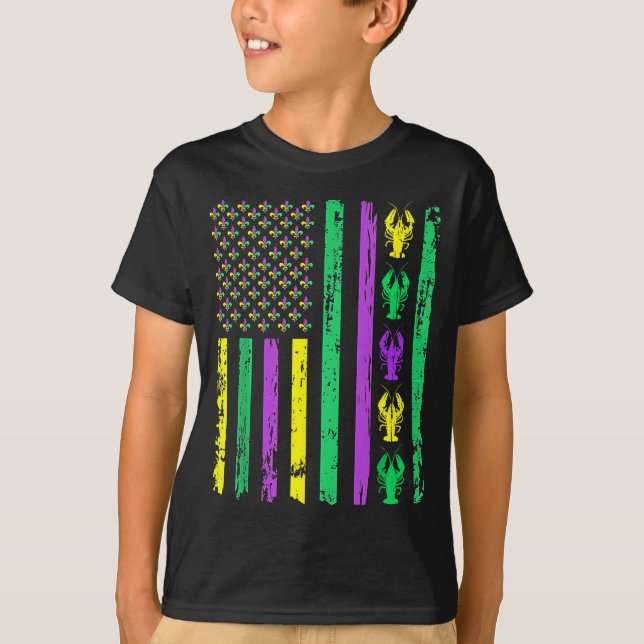 Carnival Mardi Gras Usa American Flag Crawfish Par T Shirt (Framsida)