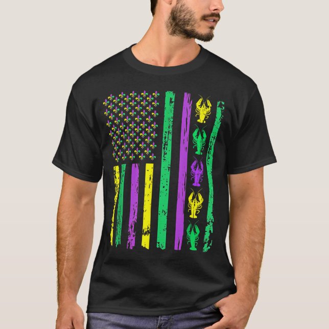 Carnival Mardi Gras Usa American Flag Crawfish Par T Shirt (Framsida)