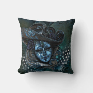 Carnival Mask-Blue Damask Dekorativ kudde