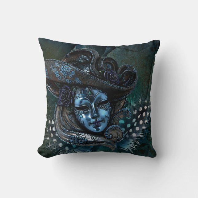Carnival Mask-Blue Damask Dekorativ kudde (Framsida)
